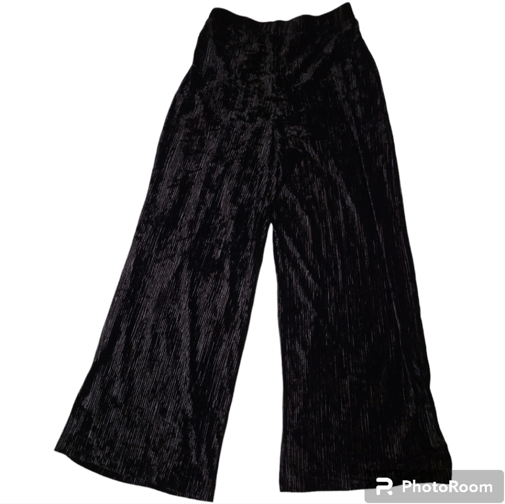 Banana Republic* Wide Leg* High Rise* Crinkle Velvet* Plisse Pant* Black* Sz S - Picture 3 of 6